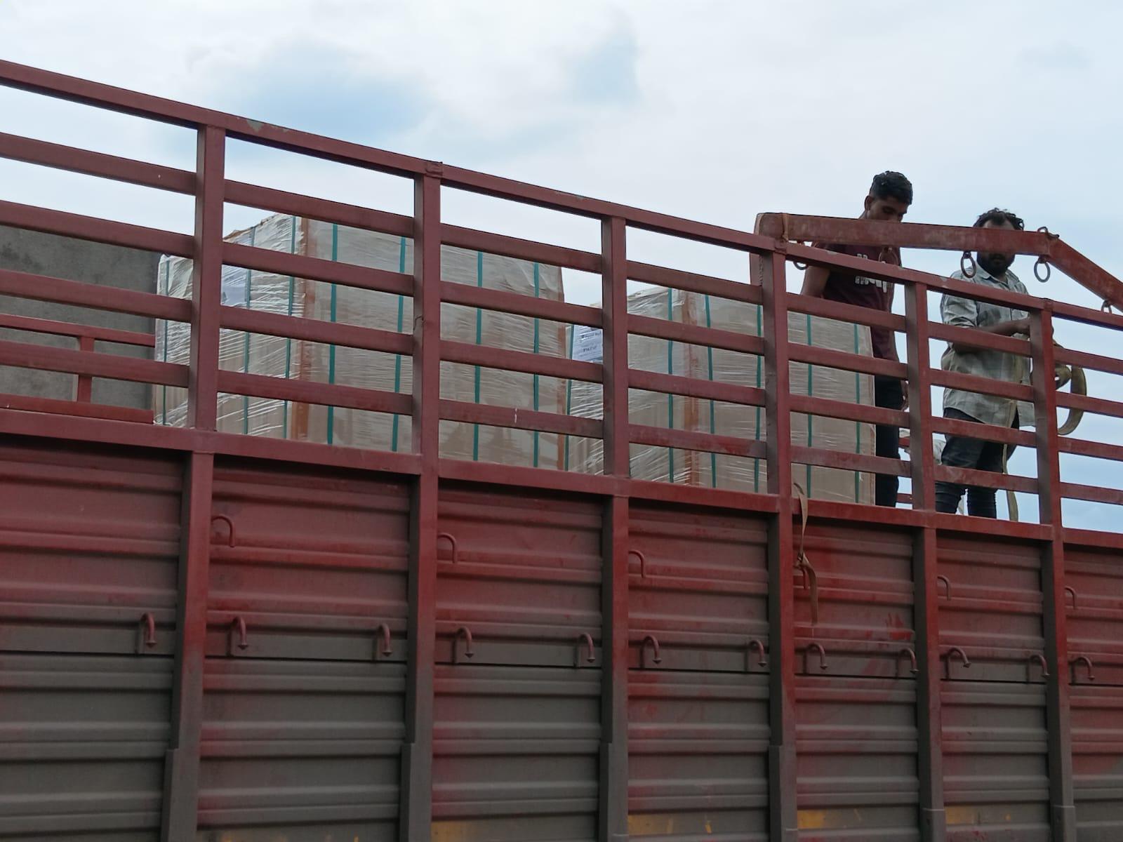 Wrapped pallets of sillimanite standard bricks loaded for dispatch