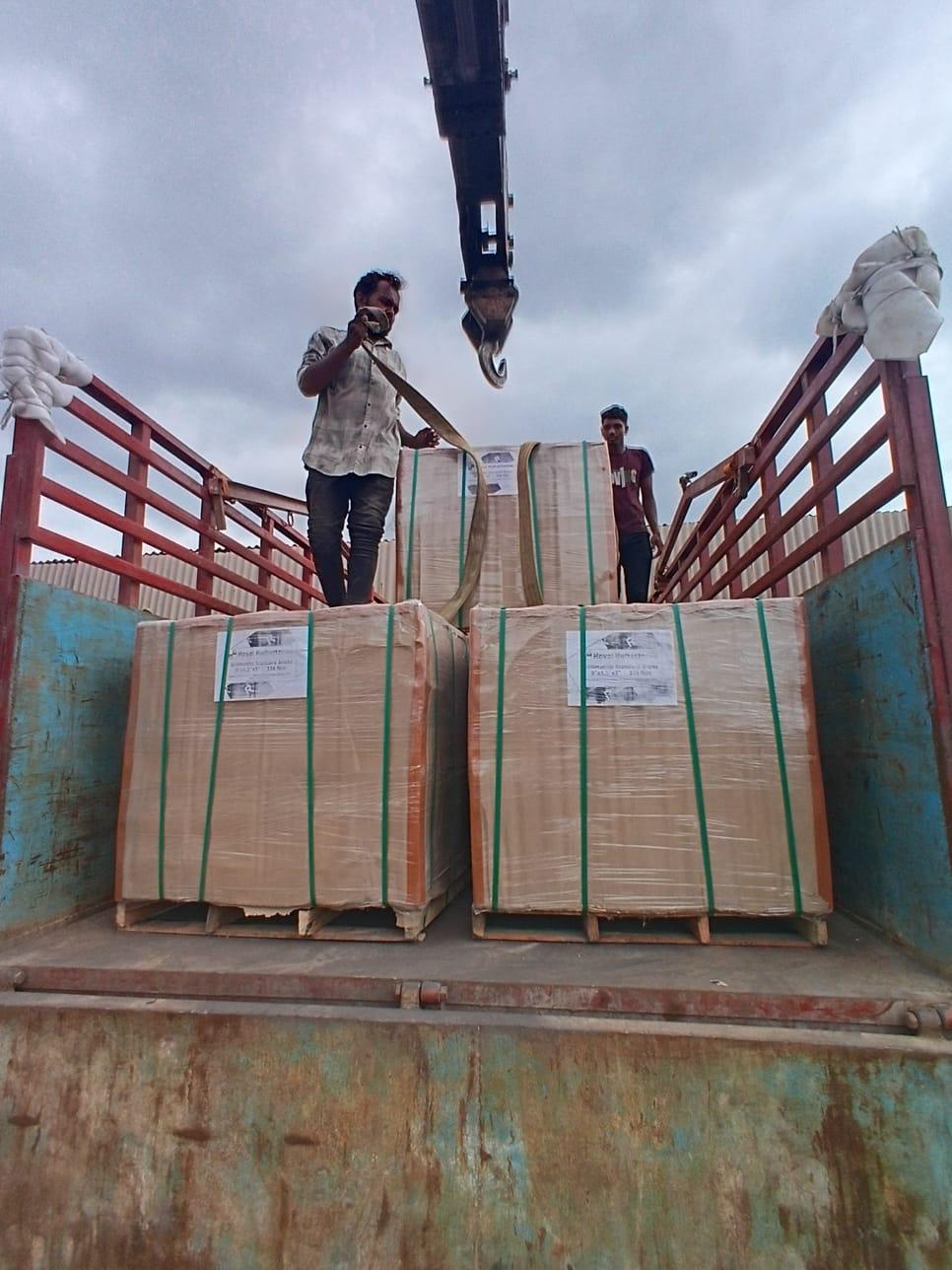 Three wrapped pallets of sillimanite standard bricks loaded for dispatch